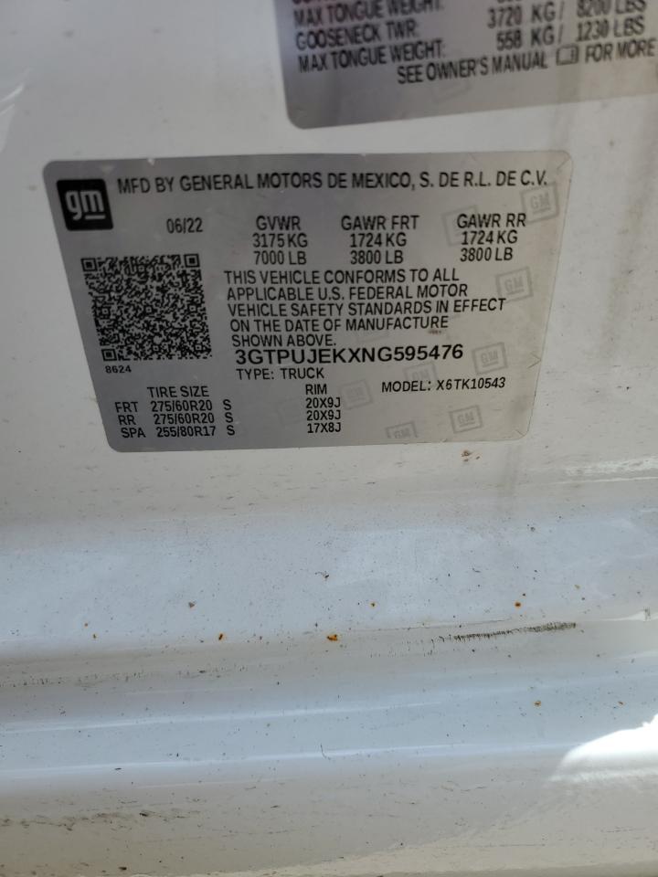 2022 GMC Sierra K1500 Elevation-L VIN: 3GTPUJEKXNG595476 Lot: 70538565