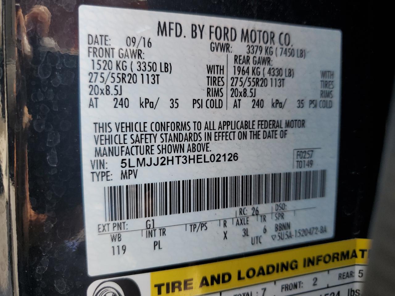 2017 Lincoln Navigator Select VIN: 5LMJJ2HT3HEL02126 Lot: 70381795