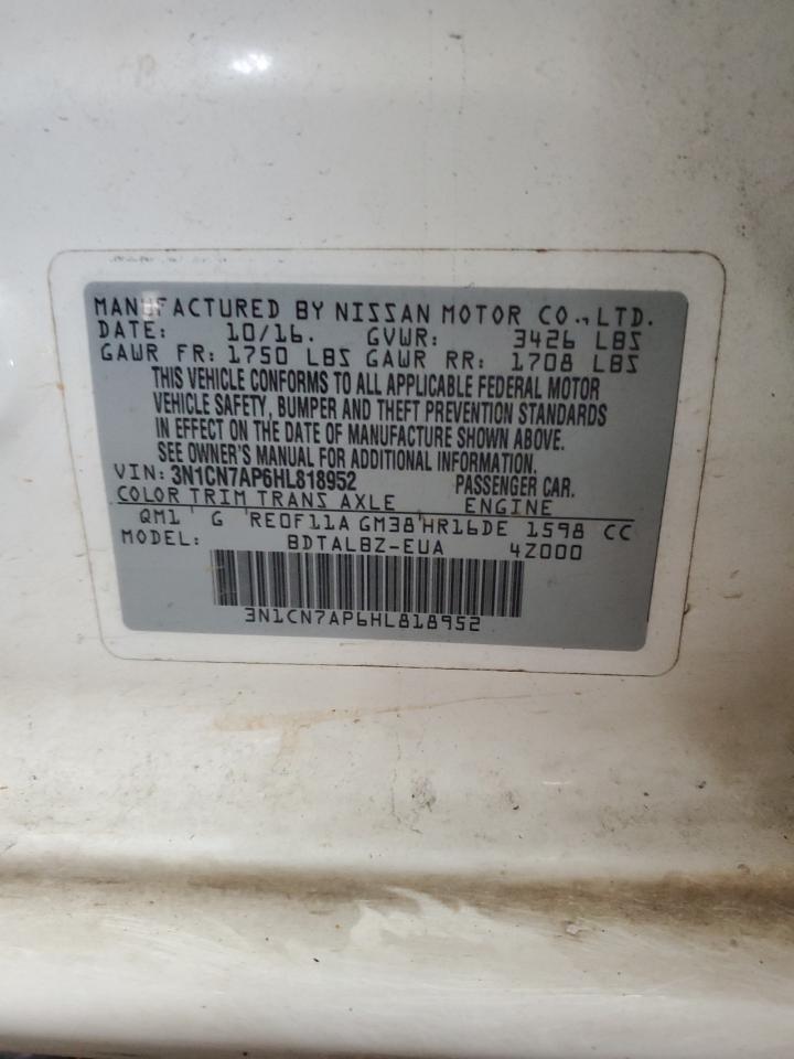 2017 Nissan Versa S VIN: 3N1CN7AP6HL818952 Lot: 70309715