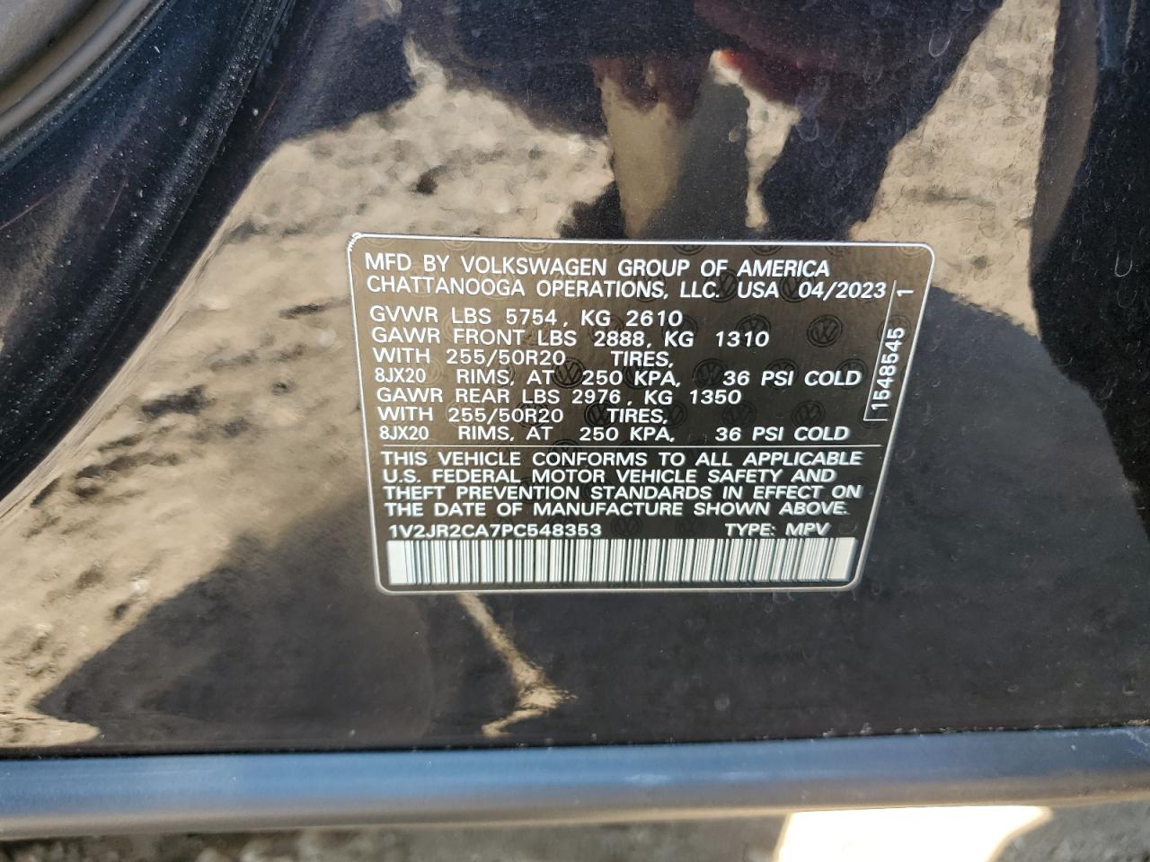 2023 Volkswagen Atlas Se VIN: 1V2JR2CA7PC548353 Lot: 68170675