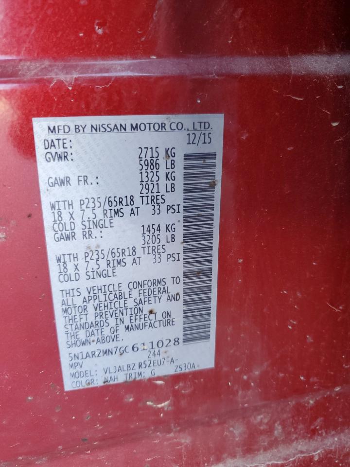 2016 Nissan Pathfinder S VIN: 5N1AR2MN7GC611028 Lot: 68928625