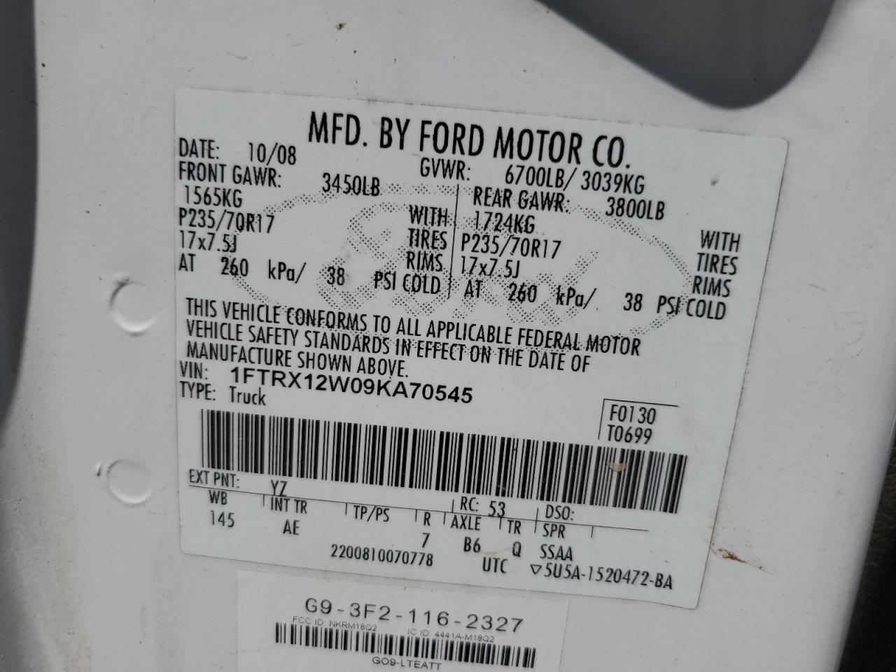 2009 Ford F150 Super Cab VIN: 1FTRX12W09KA70545 Lot: 67214725