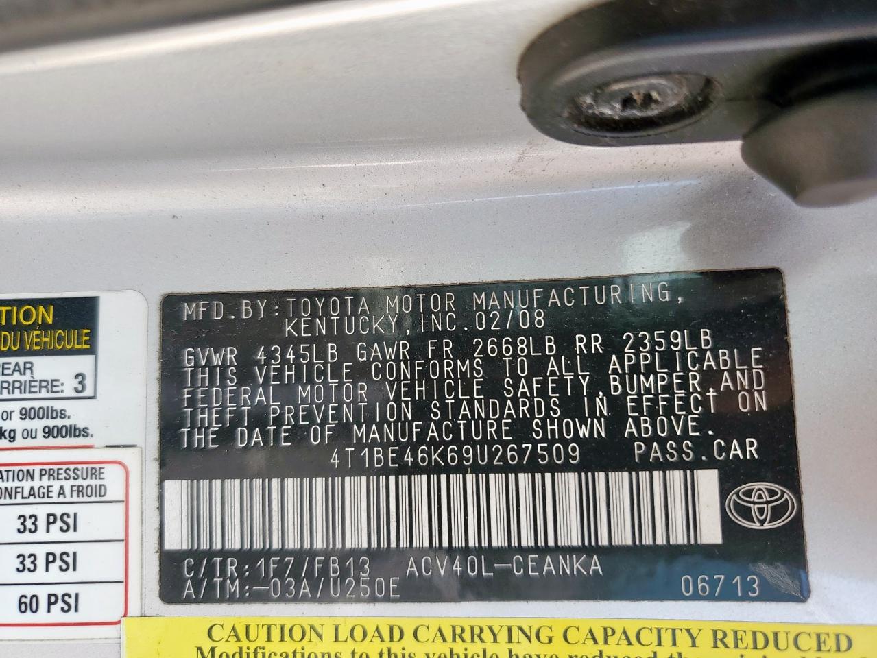 2009 Toyota Camry Base VIN: 4T1BE46K69U267509 Lot: 69763265