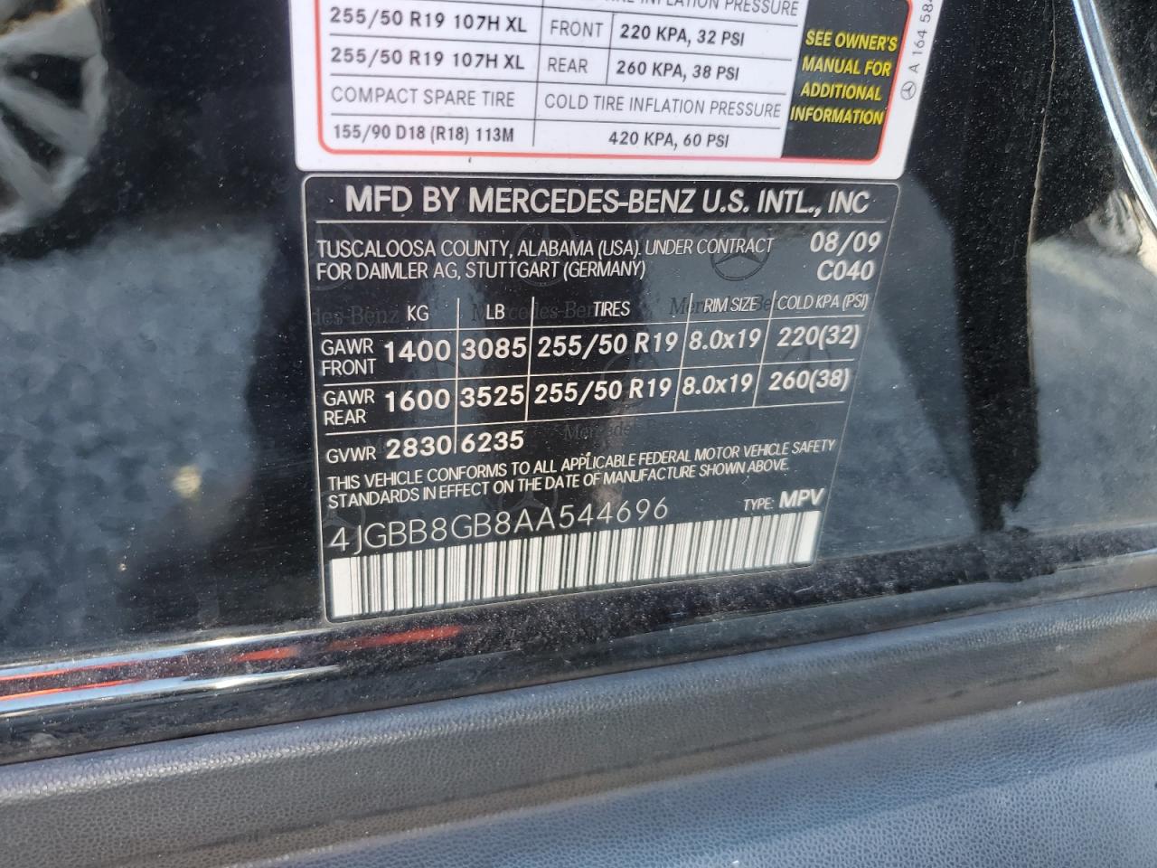 2010 Mercedes-Benz Ml 350 4Matic VIN: 4JGBB8GB8AA544696 Lot: 67573055