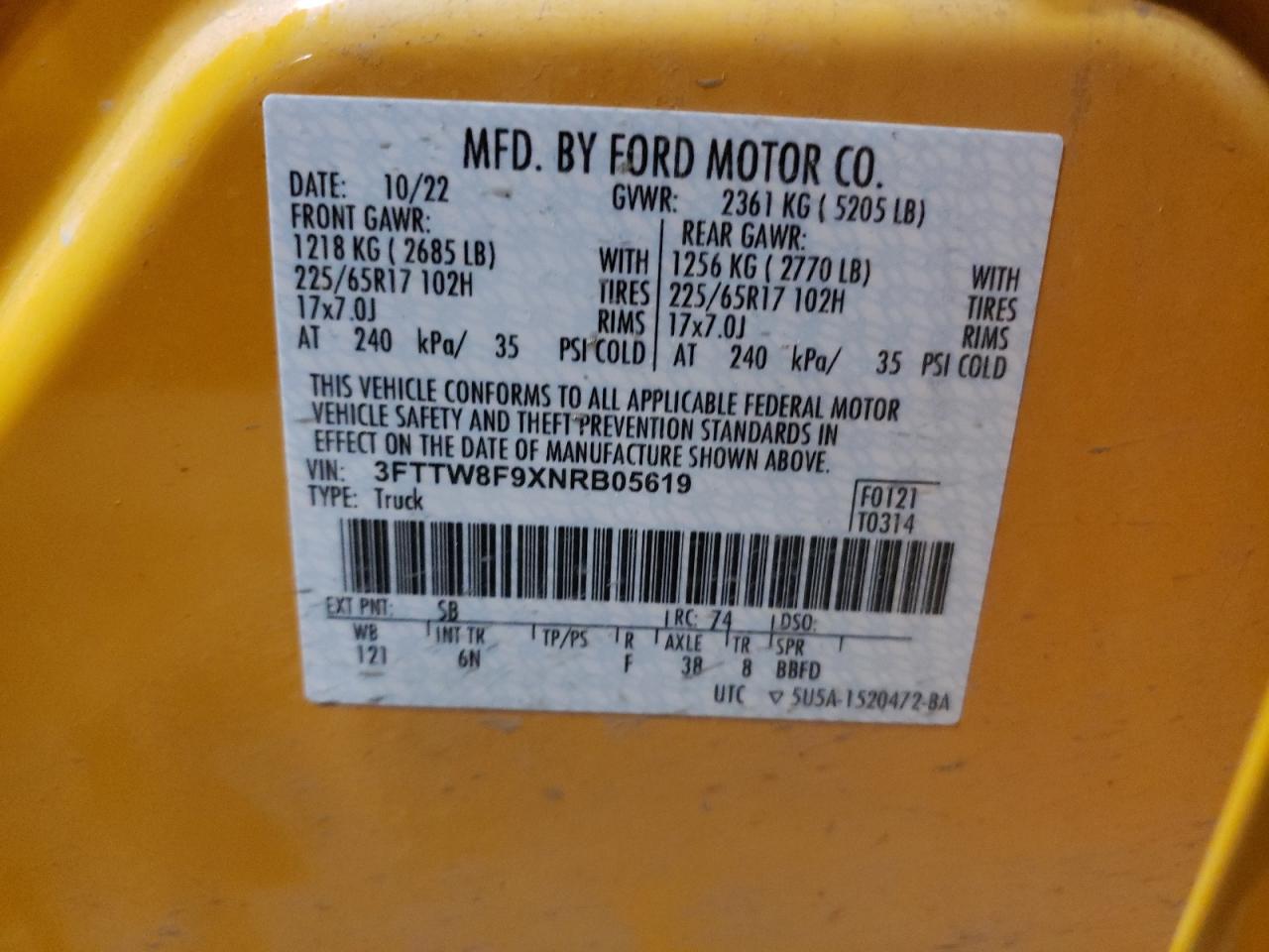 2022 Ford Maverick Xl VIN: 3FTTW8F9XNRB05619 Lot: 71271335