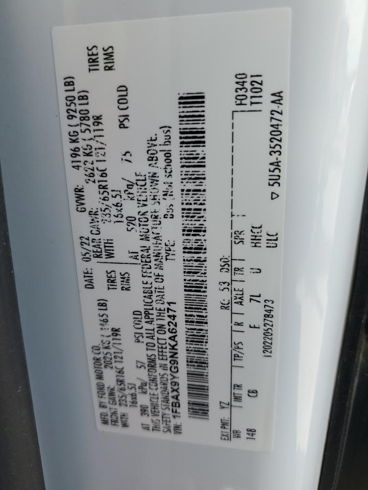 2022 Ford Transit T-350 VIN: 1FBAX9YG9NKA62471 Lot: 70381575