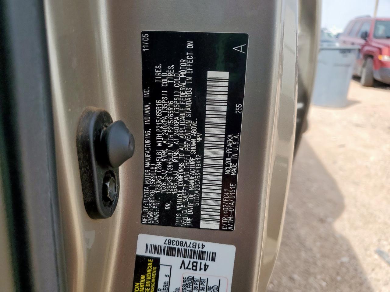 2006 Toyota Sienna Ce VIN: 5TDZA23C76S419412 Lot: 68578715