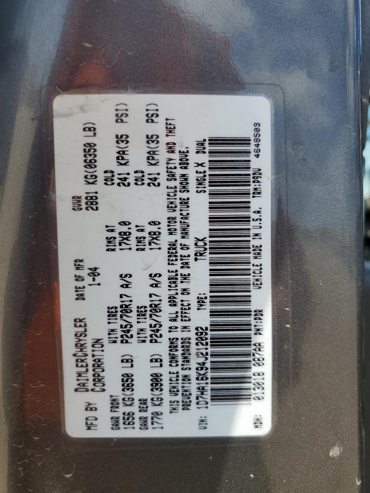 2004 Dodge Ram 1500 St VIN: 1D7HA16K94J212092 Lot: 68324065