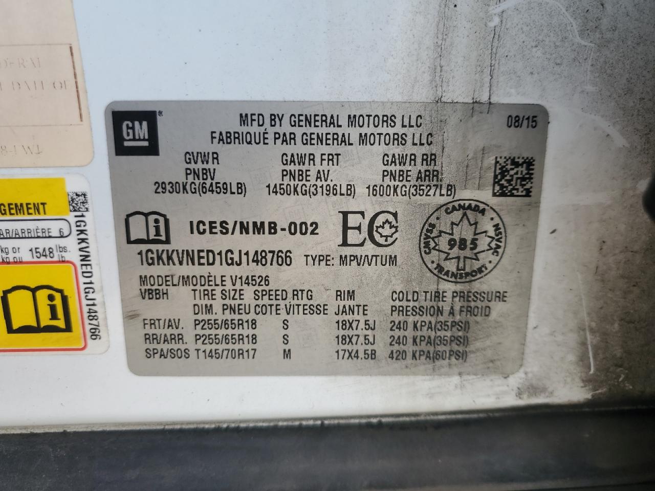 2016 GMC Acadia Sle VIN: 1GKKVNED1GJ148766 Lot: 69794965