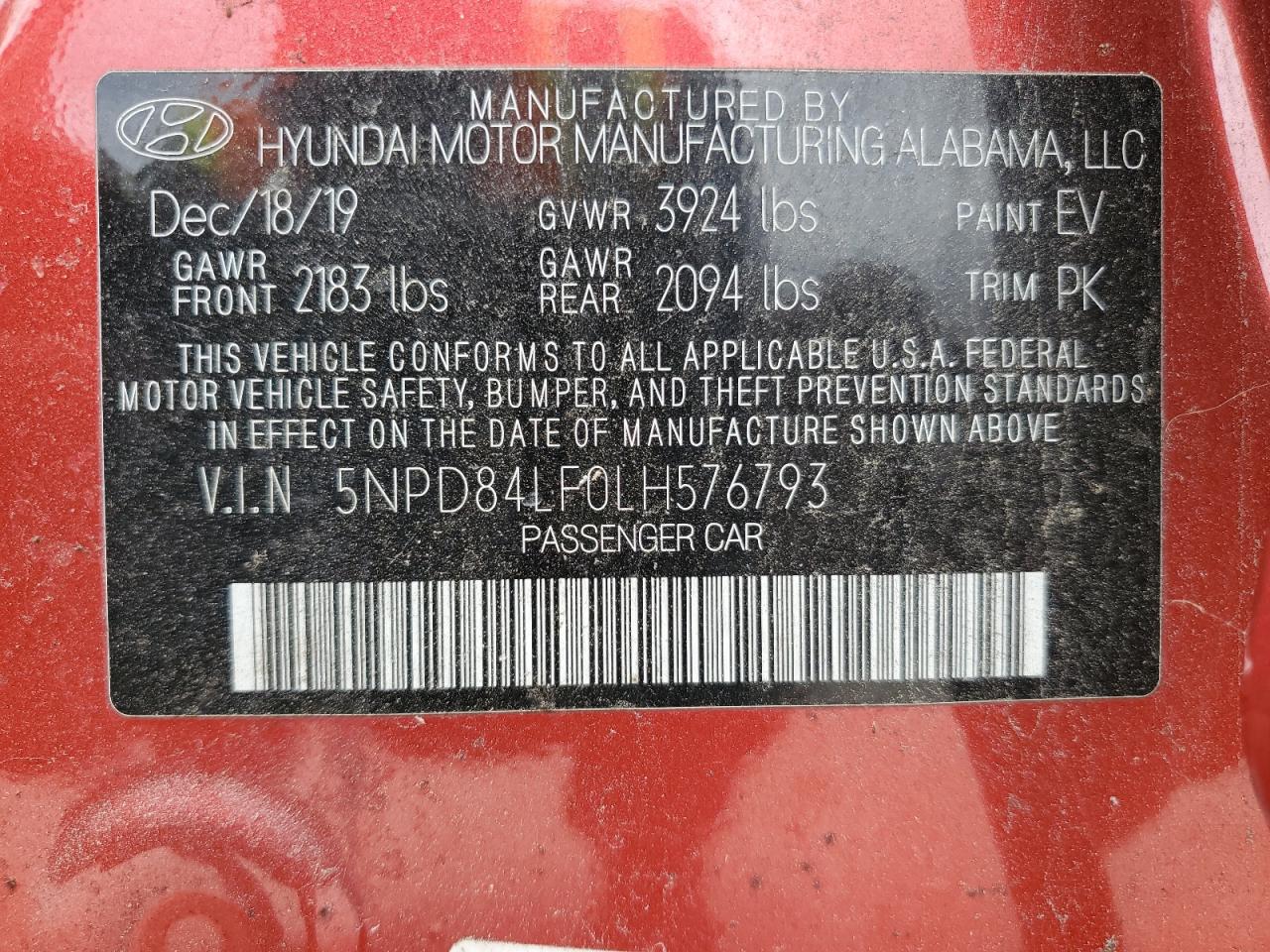 5NPD84LF0LH576793 2020 Hyundai Elantra Sel