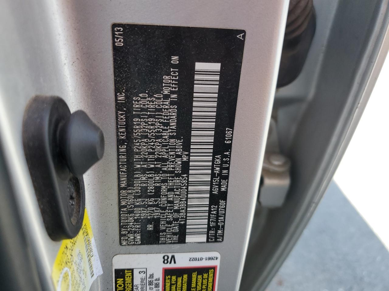 2013 Toyota Venza Le VIN: 4T3BA3BB4DU045854 Lot: 69214085