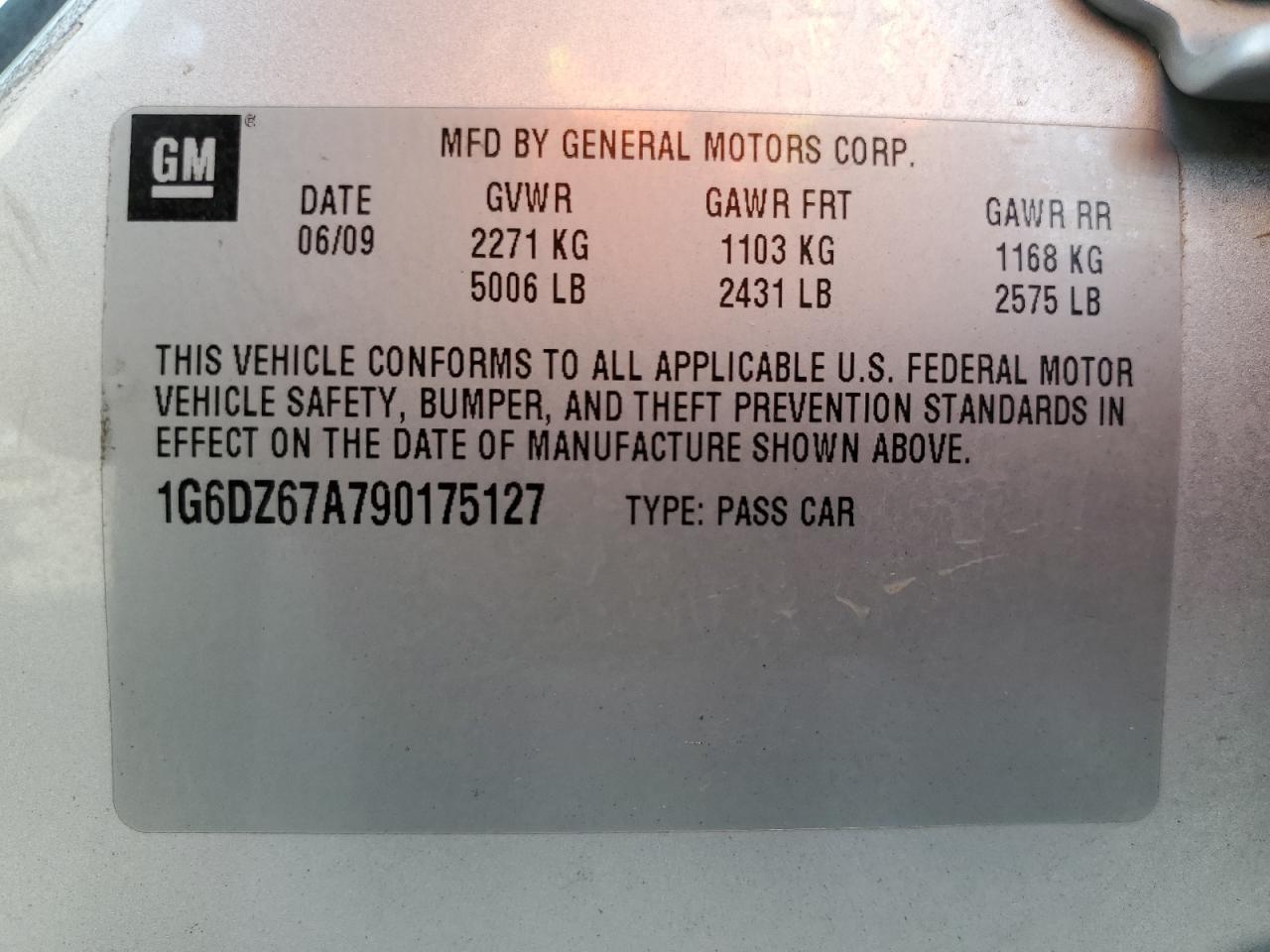 2009 Cadillac Sts VIN: 1G6DZ67A790175127 Lot: 68975825