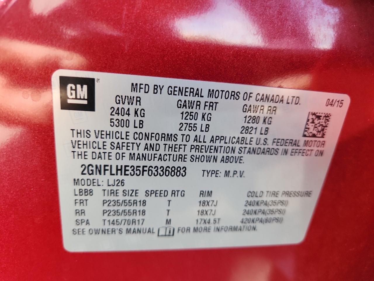 2015 Chevrolet Equinox Ltz VIN: 2GNFLHE35F6336883 Lot: 70387555