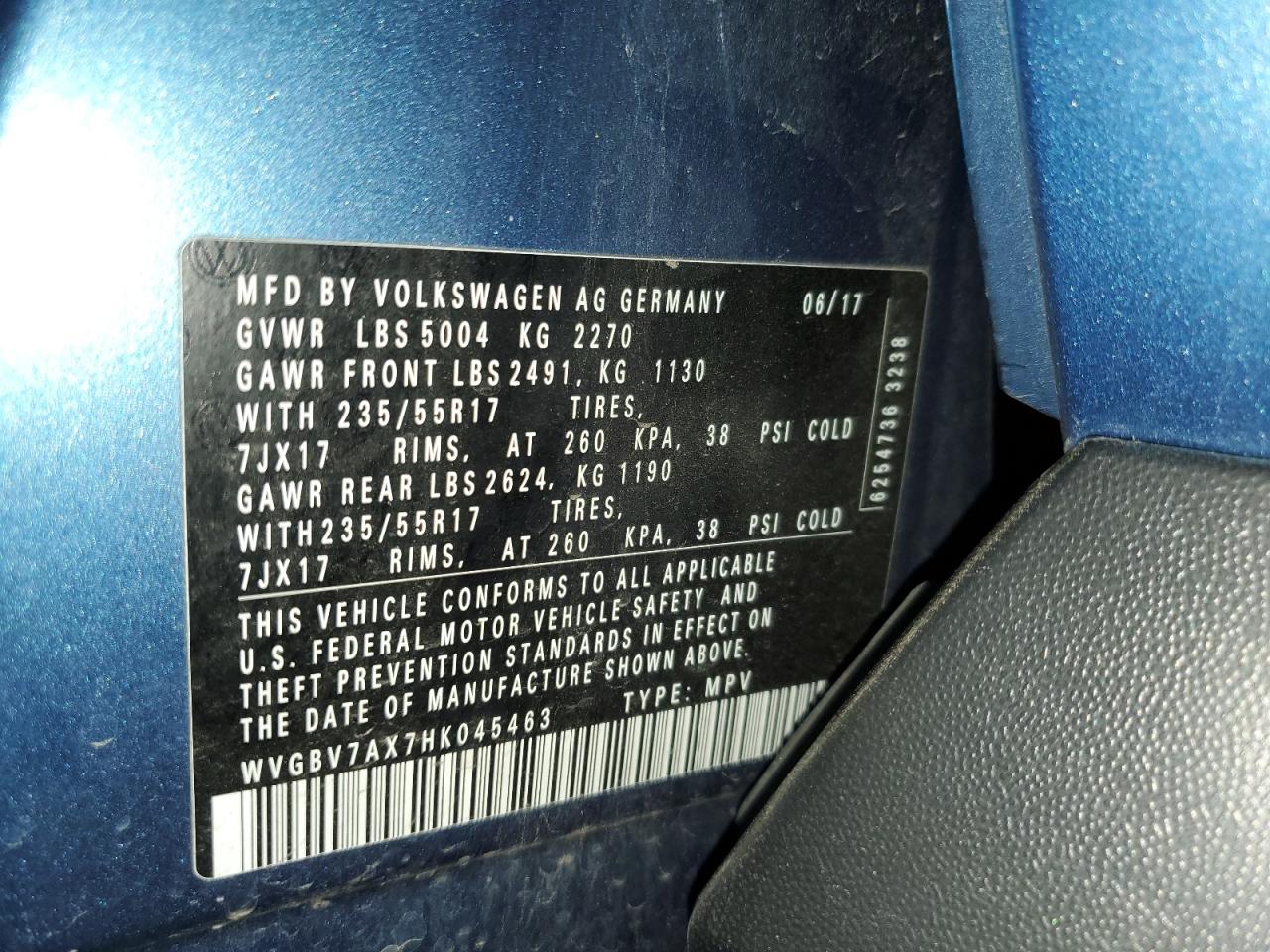 2017 Volkswagen Tiguan S VIN: WVGBV7AX7HK045463 Lot: 68491925