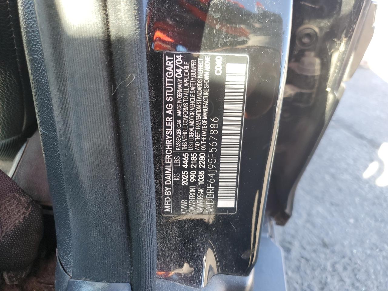 2005 Mercedes-Benz C 320 VIN: WDBRF64J95F567886 Lot: 69147855