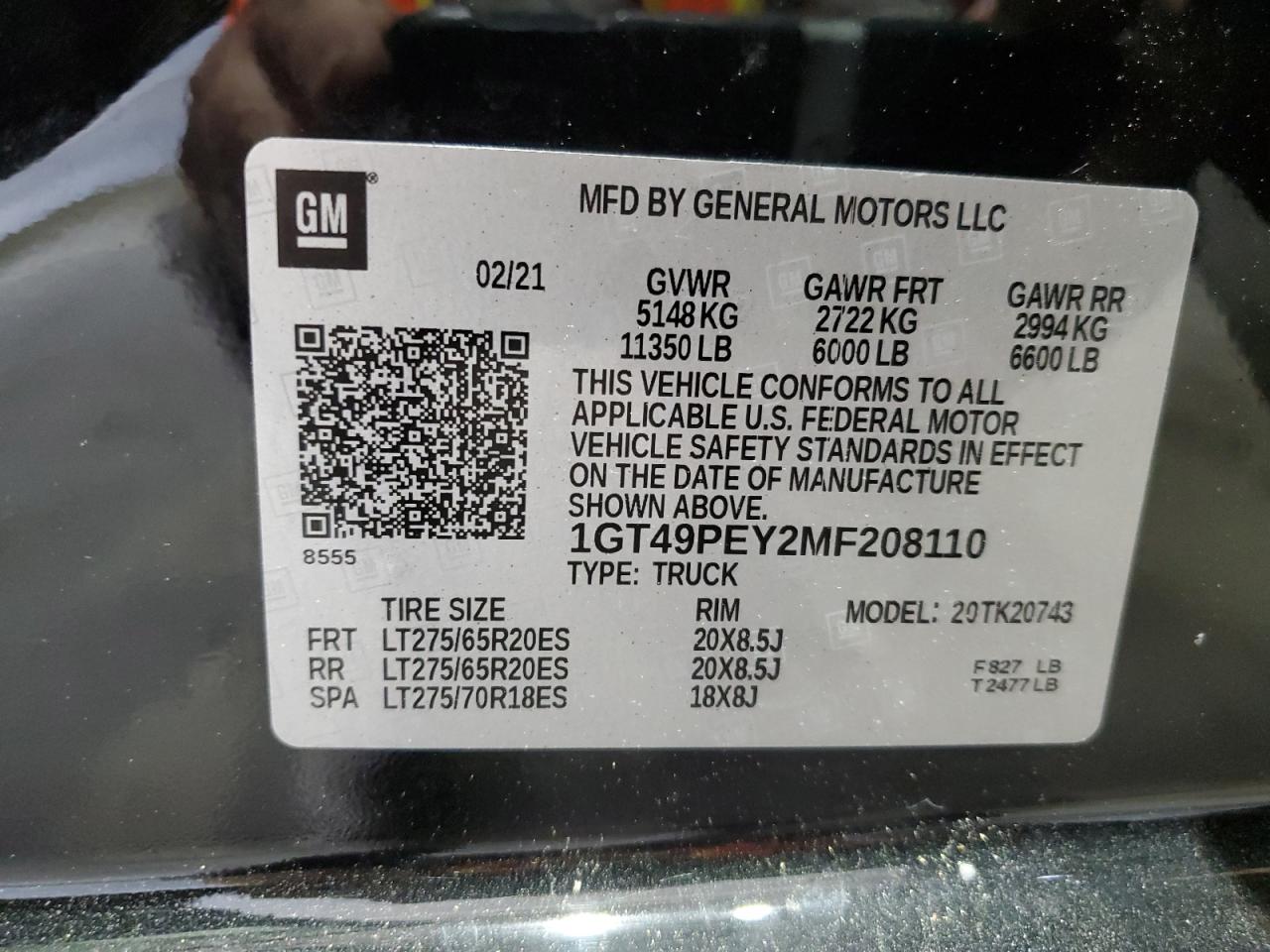 2021 GMC Sierra K2500 At4 VIN: 1GT49PEY2MF208110 Lot: 66681535