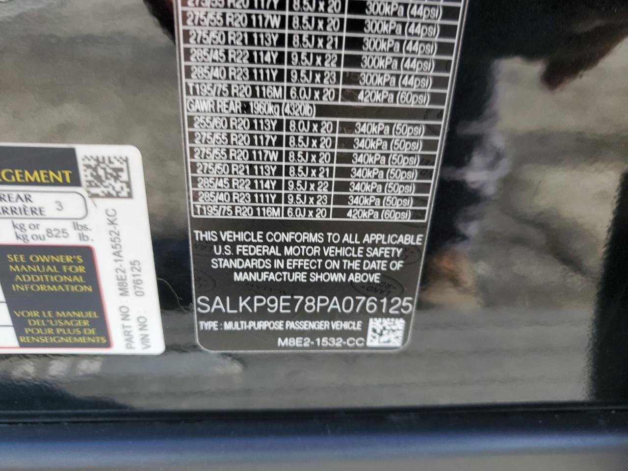 2023 Land Rover Range Rover Se VIN: SALKP9E78PA076125 Lot: 69639825