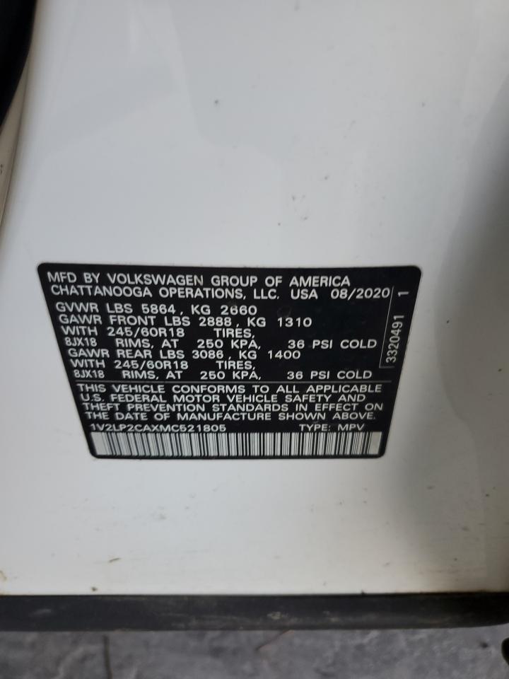 2021 Volkswagen Atlas Se VIN: 1V2LP2CAXMC521805 Lot: 68641865