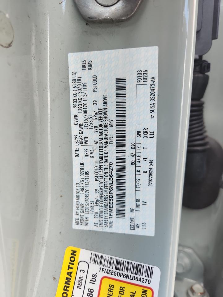 2022 Ford Bronco Base VIN: 1FMEE5DP6NLB64270 Lot: 70008805