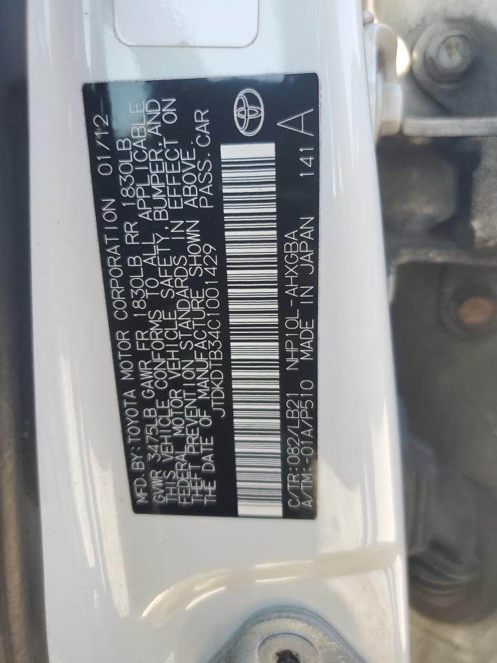 2012 Toyota Prius C VIN: JTDKDTB34C1001429 Lot: 69824295