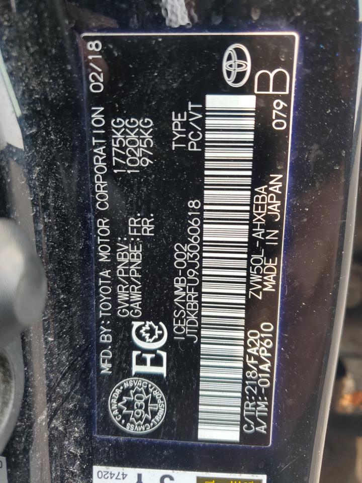 2018 Toyota Prius VIN: JTDKBRFU9J3060618 Lot: 67960255