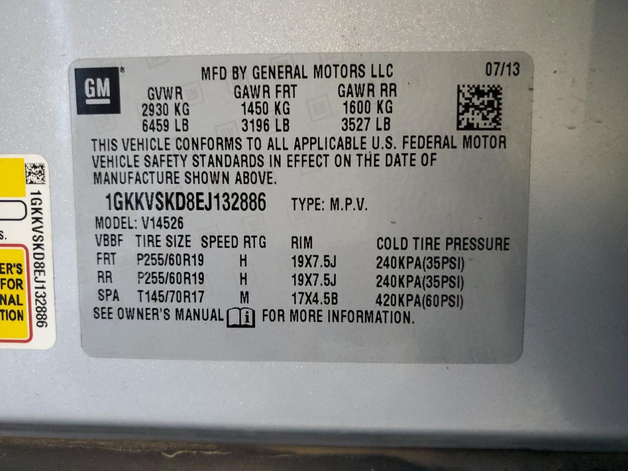 2014 GMC Acadia Slt-2 VIN: 1GKKVSKD8EJ132886 Lot: 69217595