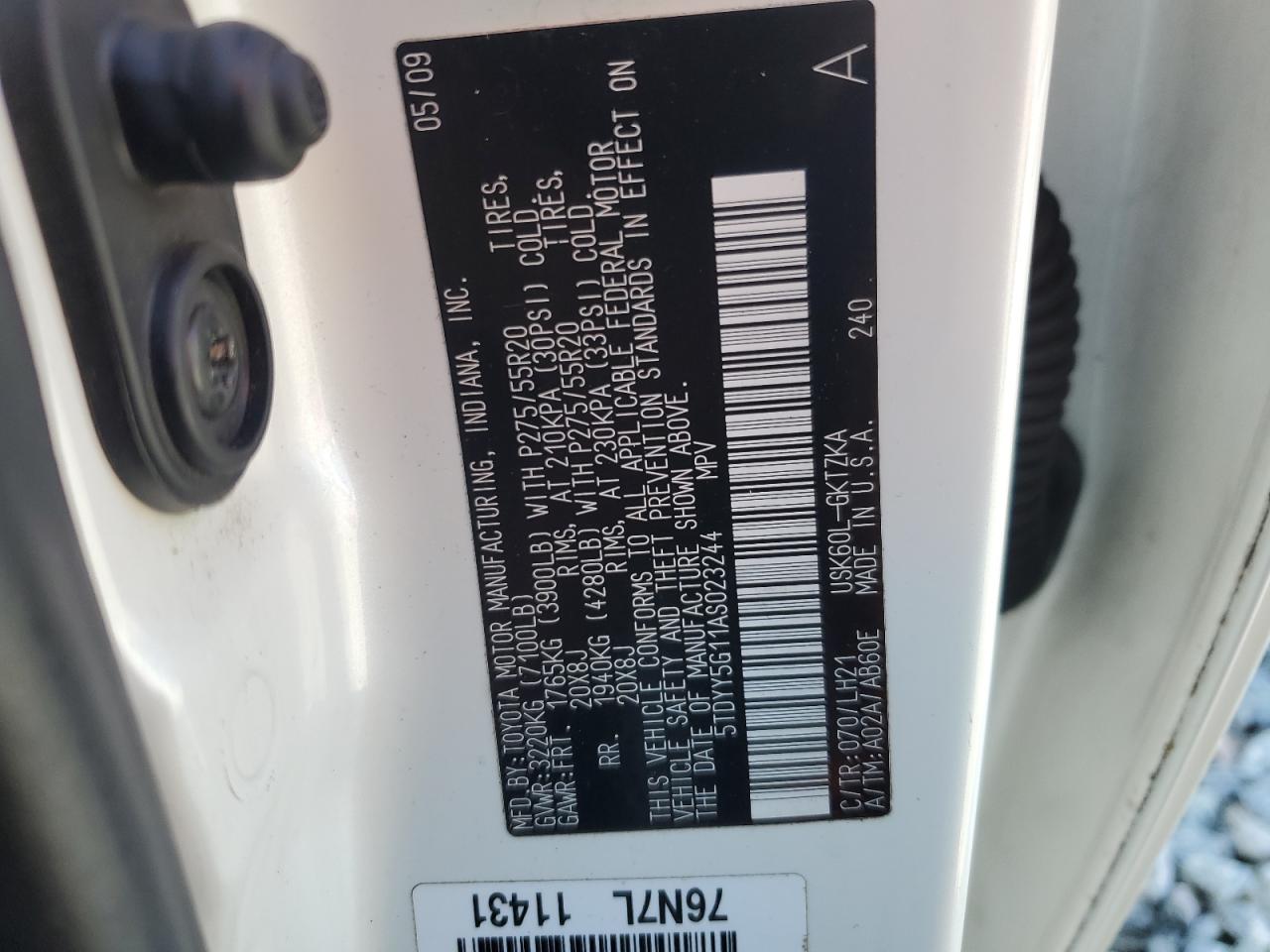 2010 Toyota Sequoia Platinum VIN: 5TDYY5G11AS023244 Lot: 70099145