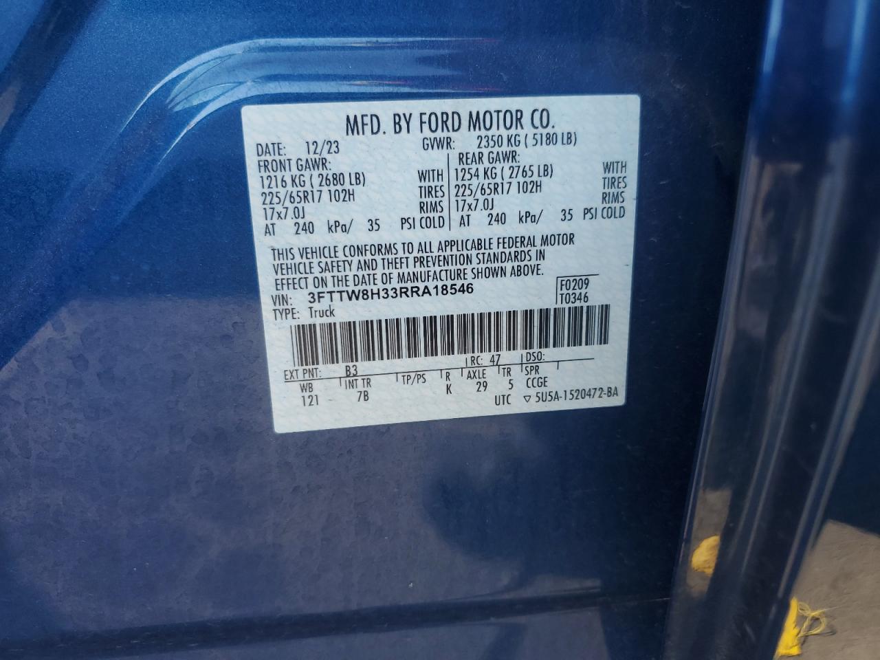 2024 Ford Maverick Xlt VIN: 3FTTW8H33RRA18546 Lot: 68824855