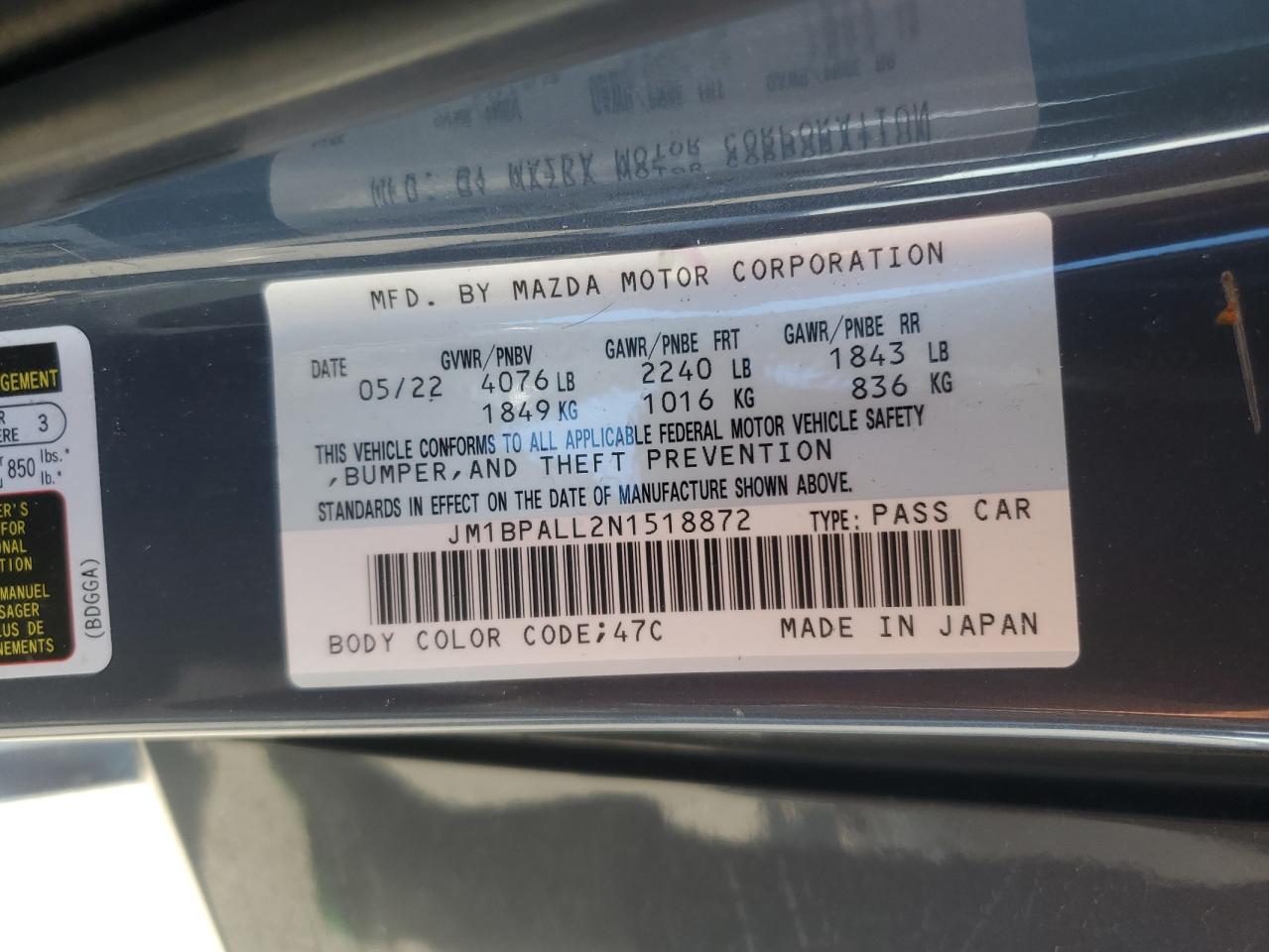 2022 Mazda 3 Preferred VIN: JM1BPALL2N1518872 Lot: 68622815