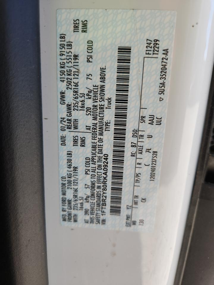 2024 Ford Transit T-250 VIN: 1FTBR2Y80RKA09240 Lot: 68703245