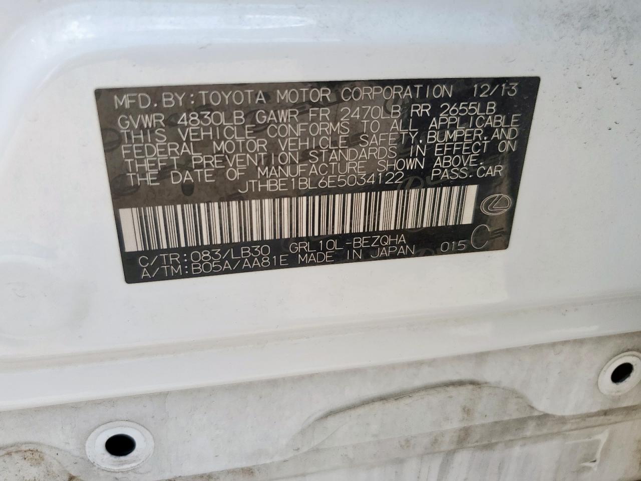 2014 Lexus Gs 350 VIN: JTHBE1BL6E5034122 Lot: 68391175