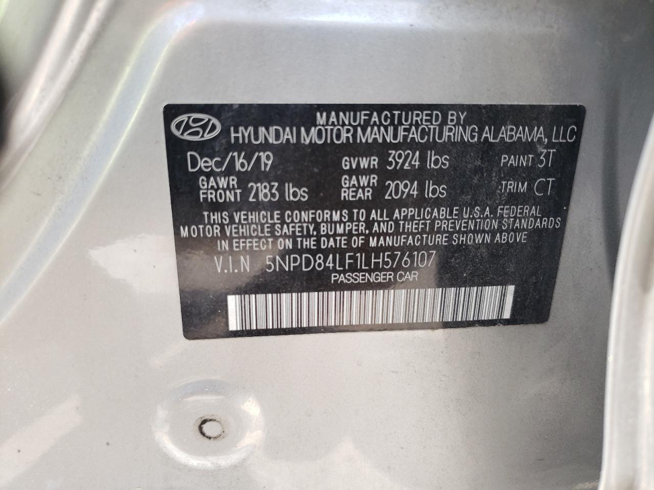 2020 Hyundai Elantra Sel VIN: 5NPD84LF1LH576107 Lot: 68140695