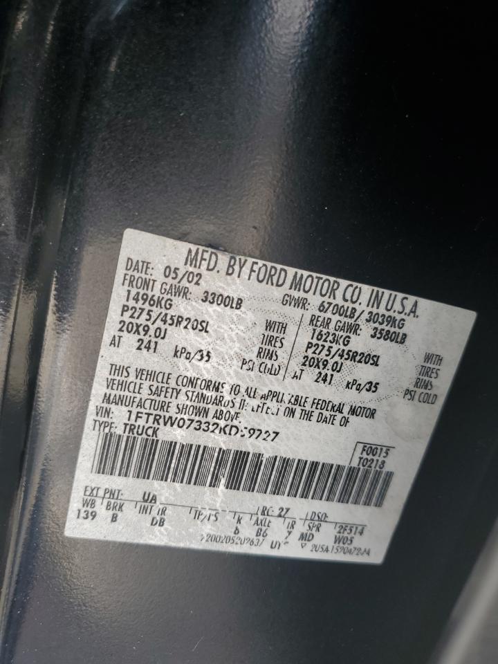 2002 Ford F150 Supercrew Harley Davidson VIN: 1FTRW07332KD59727 Lot: 67942685