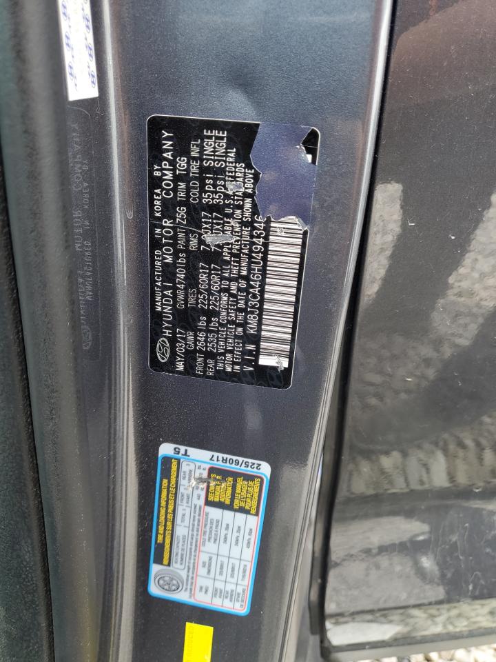 2017 Hyundai Tucson Limited VIN: KM8J3CA46HU494346 Lot: 70287055