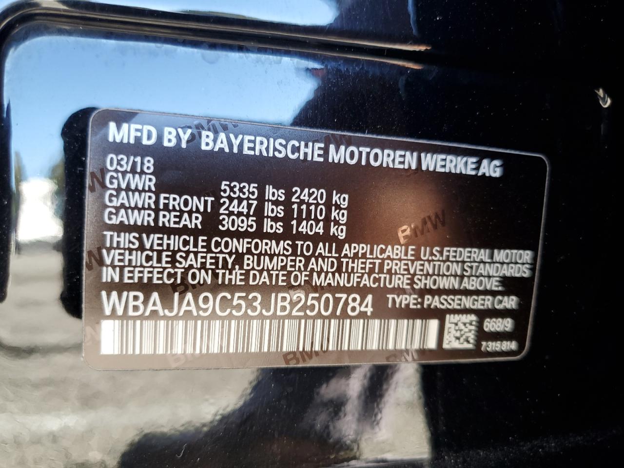 2018 BMW 530E VIN: WBAJA9C53JB250784 Lot: 69786035