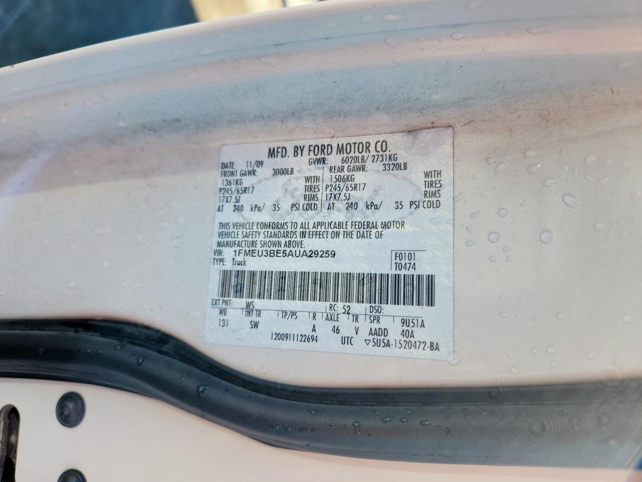 2010 Ford Explorer Sport Trac Xlt VIN: 1FMEU3BE5AUA29259 Lot: 68432505