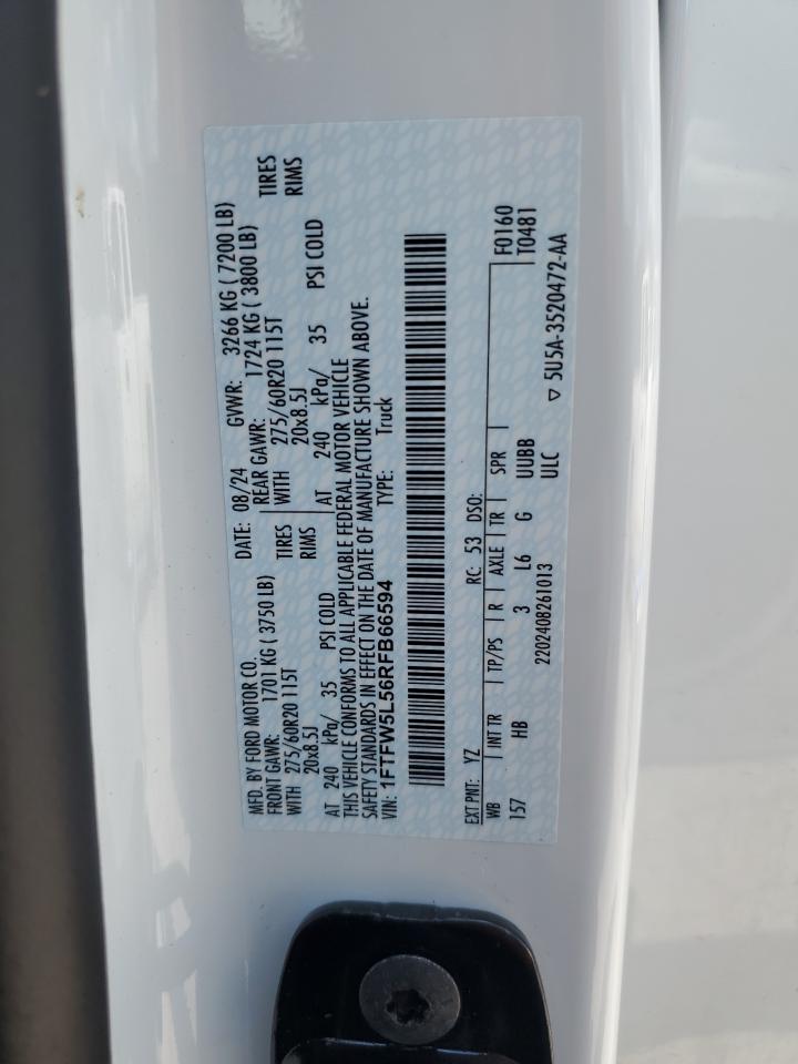 2024 Ford F150 Lariat VIN: 1FTFW5L56RFB66594 Lot: 69544925