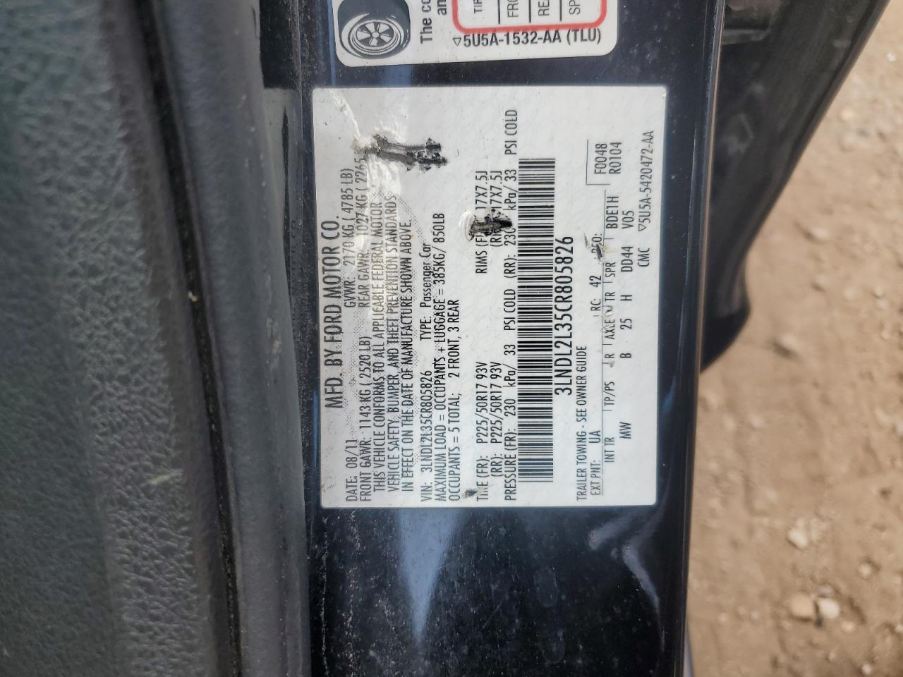 2012 Lincoln Mkz Hybrid VIN: 3LNDL2L35CR805826 Lot: 68391855