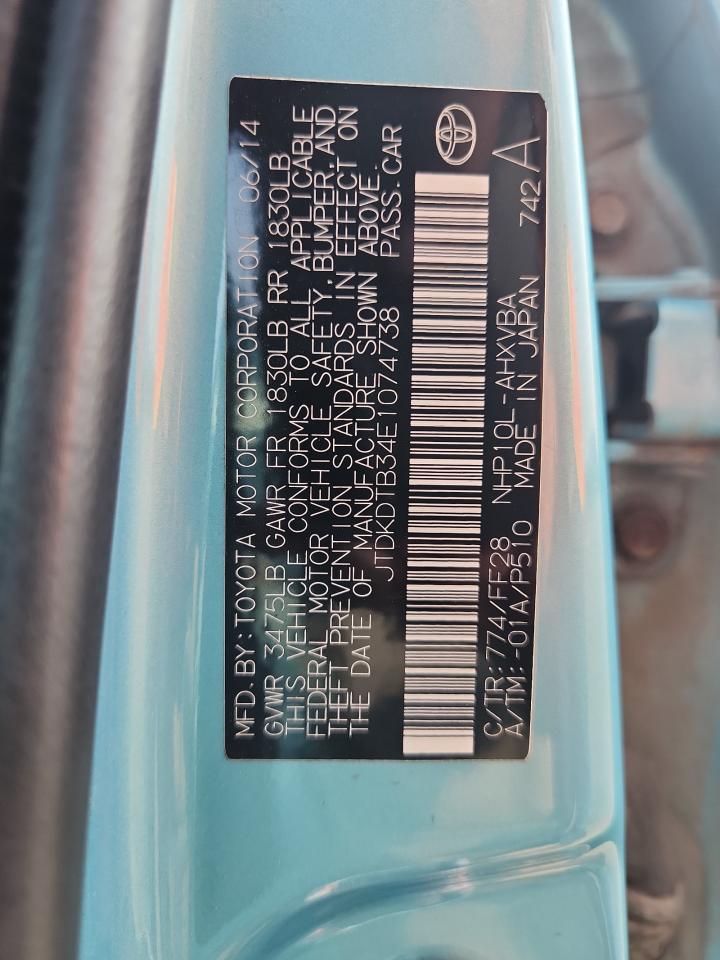 2014 Toyota Prius C VIN: JTDKDTB34E1074738 Lot: 67398885