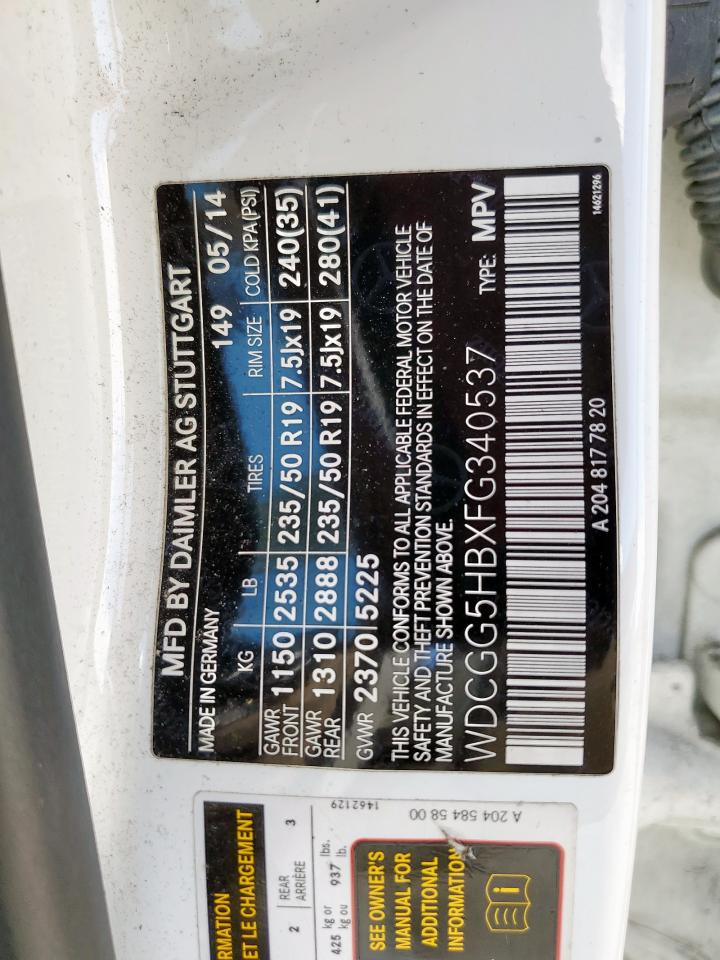 2015 Mercedes-Benz Glk 350 VIN: WDCGG5HBXFG340537 Lot: 68838835