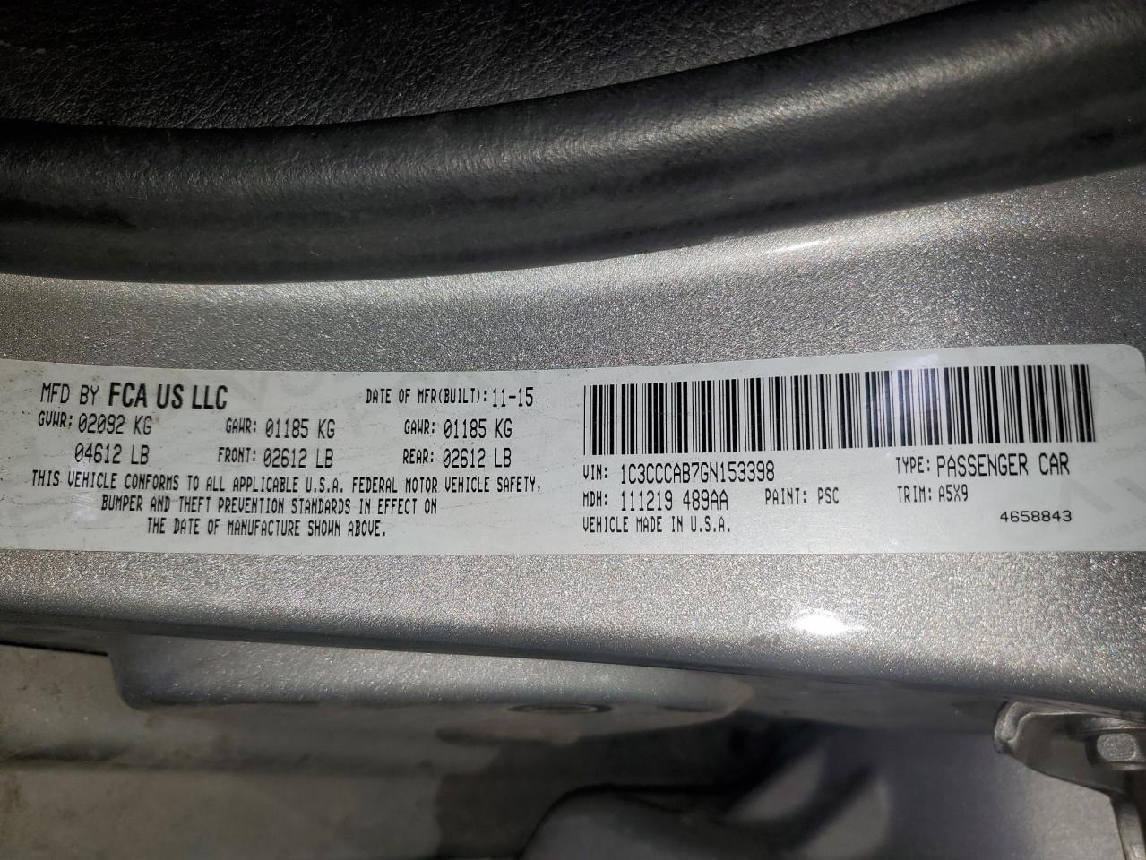 2016 Chrysler 200 Limited VIN: 1C3CCCAB7GN153398 Lot: 71885185