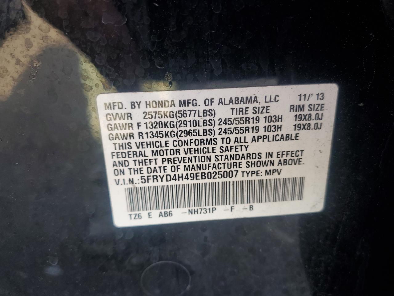 2014 Acura Mdx Technology VIN: 5FRYD4H49EB025007 Lot: 68945535