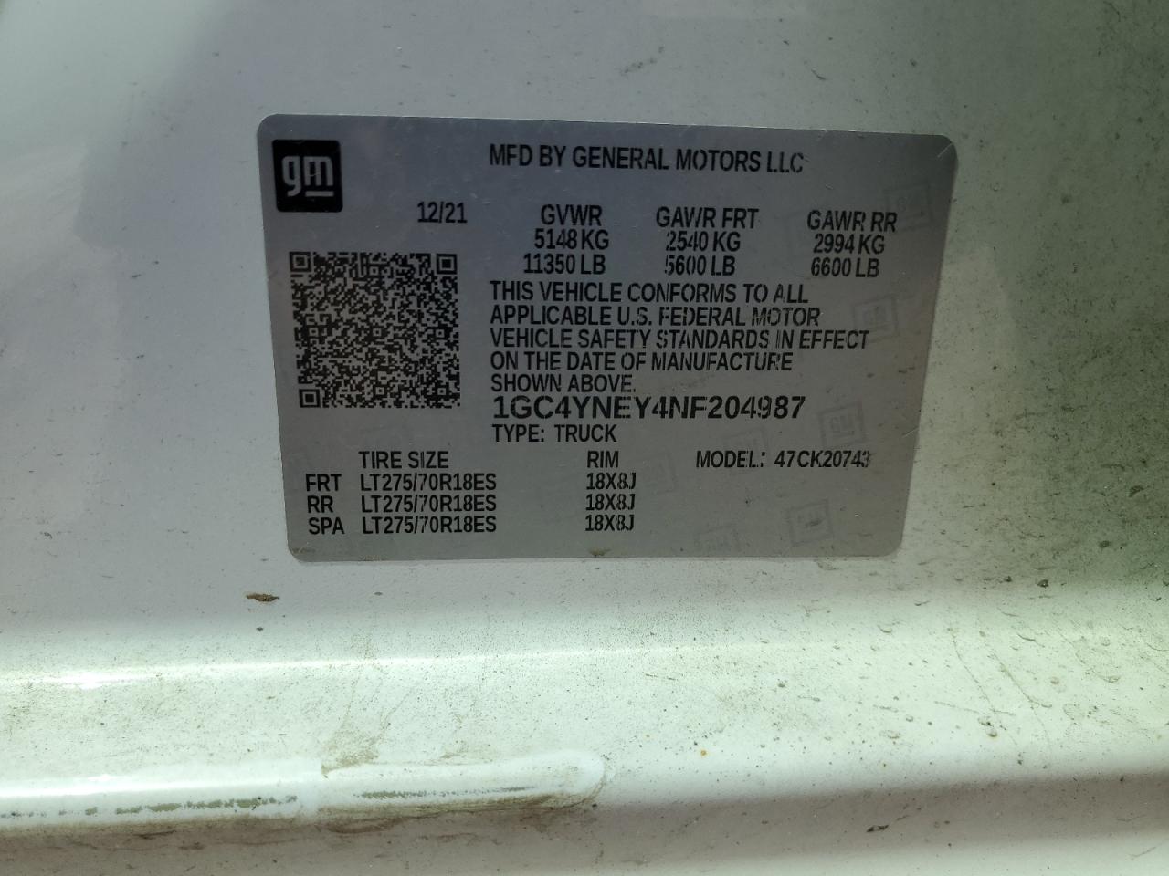 2022 Chevrolet Silverado K2500 Heavy Duty Lt VIN: 1GC4YNEY4NF204987 Lot: 86870395