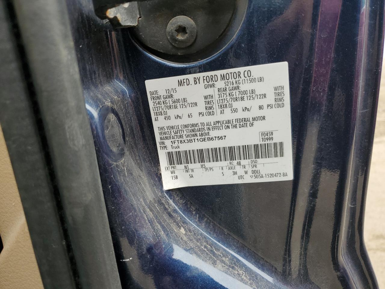 2016 Ford F350 Super Duty VIN: 1FT8X3BT1GEB67567 Lot: 69115235