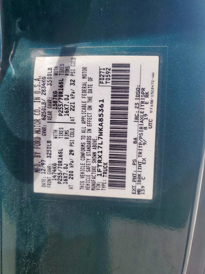 1998 Ford F150 VIN: 1FTRX17L7WKA85361 Lot: 69026805