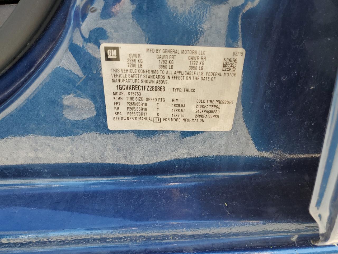 2015 Chevrolet Silverado K1500 Lt VIN: 1GCVKREC1FZ280863 Lot: 70385295