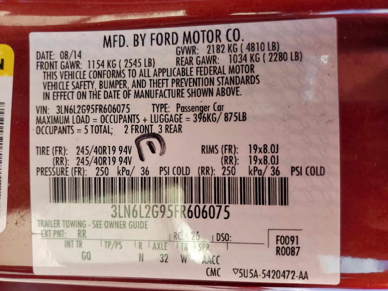 2015 Lincoln Mkz VIN: 3LN6L2G95FR606075 Lot: 70485115