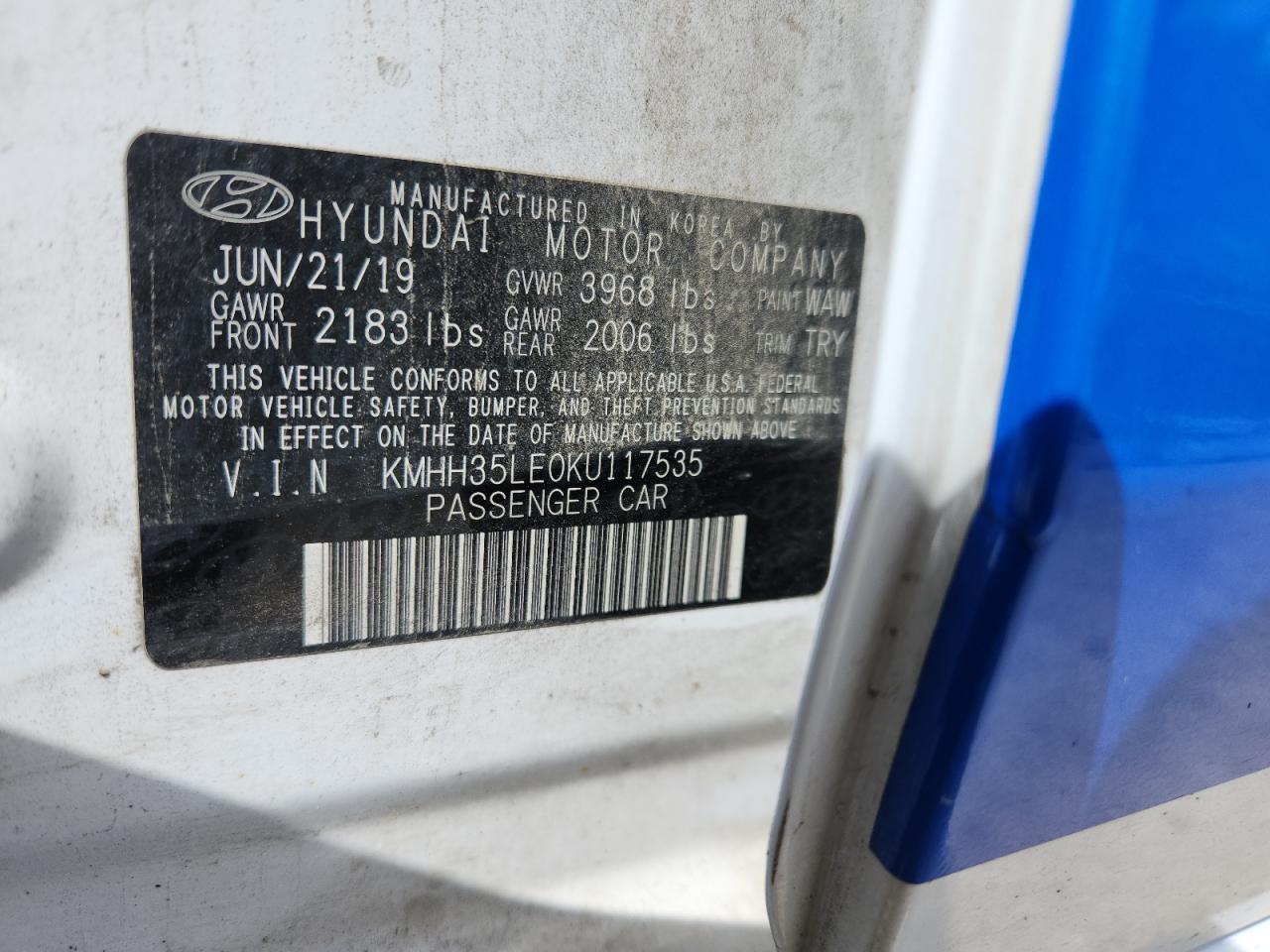 2019 Hyundai Elantra Gt VIN: KMHH35LE0KU117535 Lot: 70006265