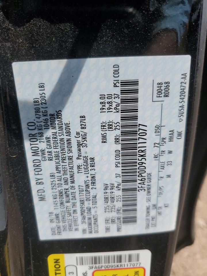 2019 Ford Fusion Titanium VIN: 3FA6P0D95KR117077 Lot: 68099685