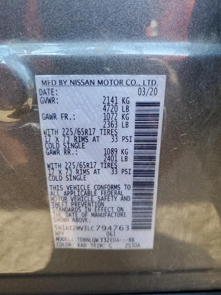 2020 Nissan Rogue S VIN: 5N1AT2MV3LC794763 Lot: 70506585